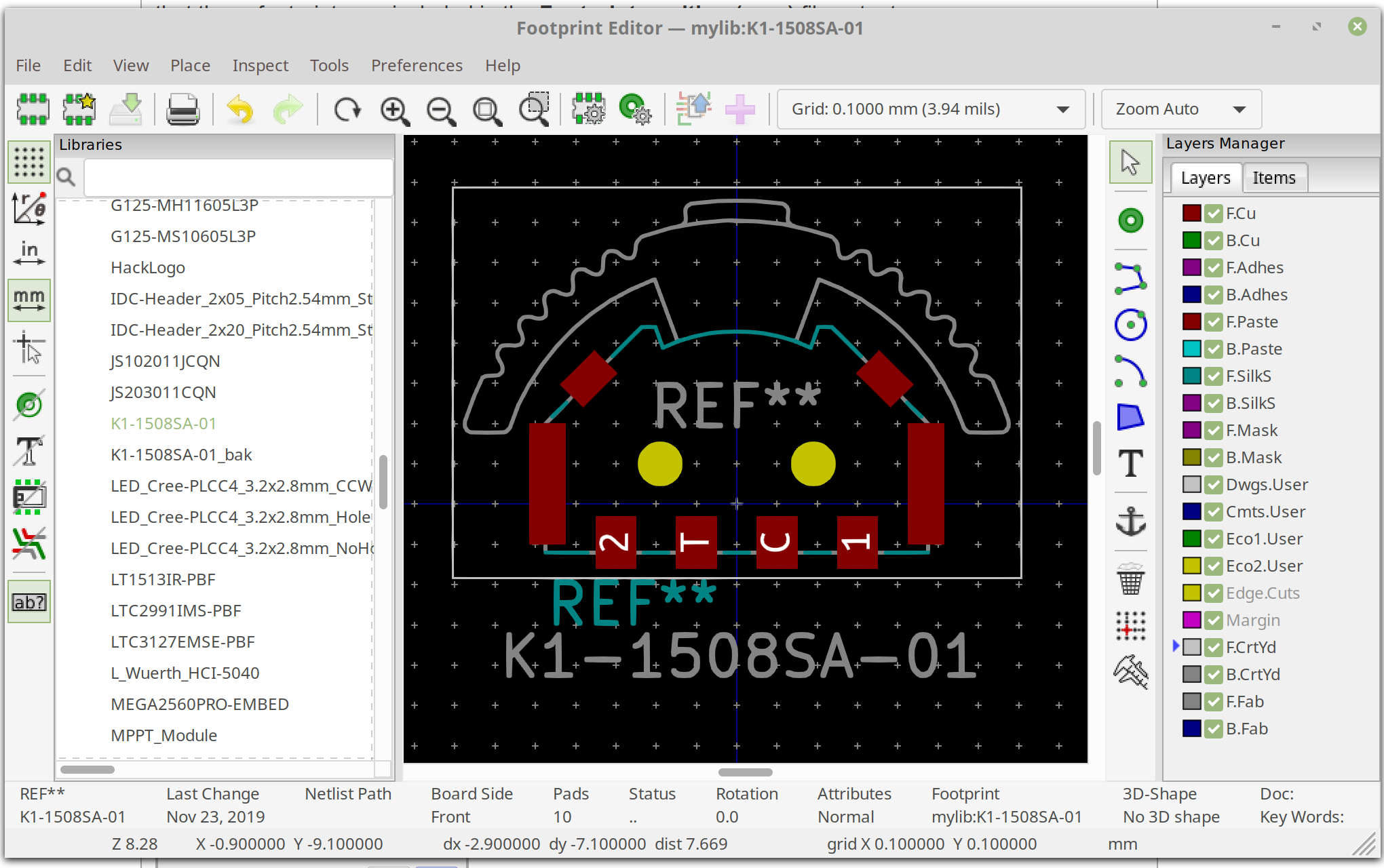 KiCad Footprint Editor, importing the fab outline and adding the courtyard.