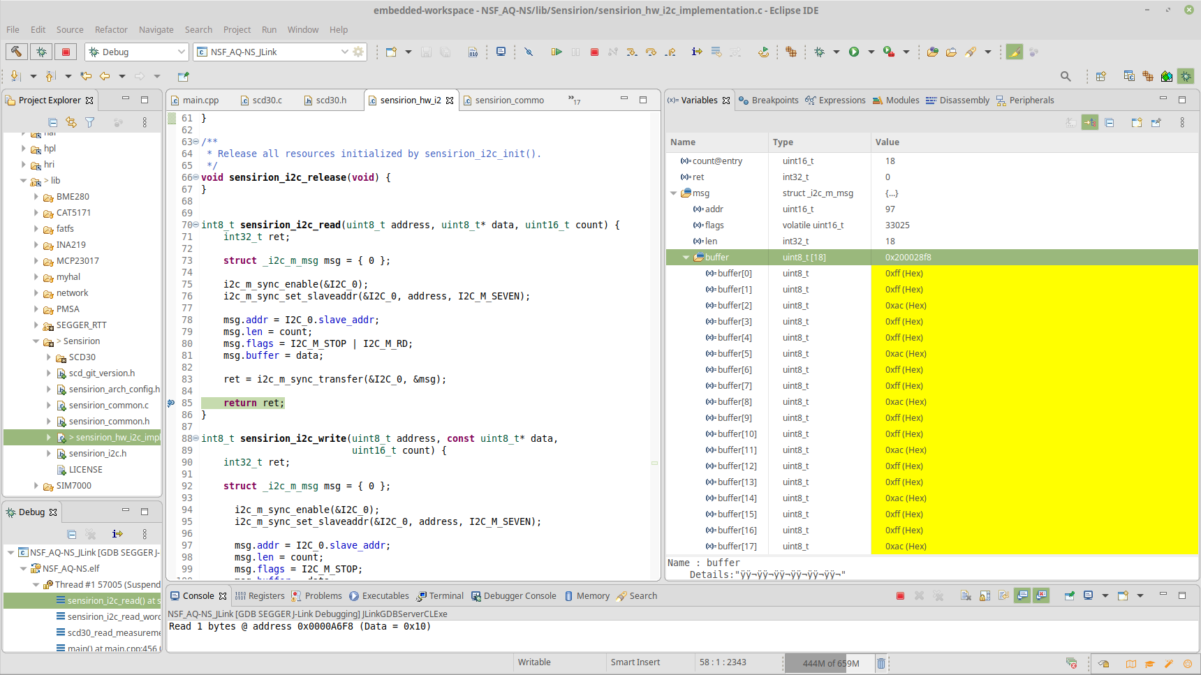 Stepped through Eclipse code showing erroreous data